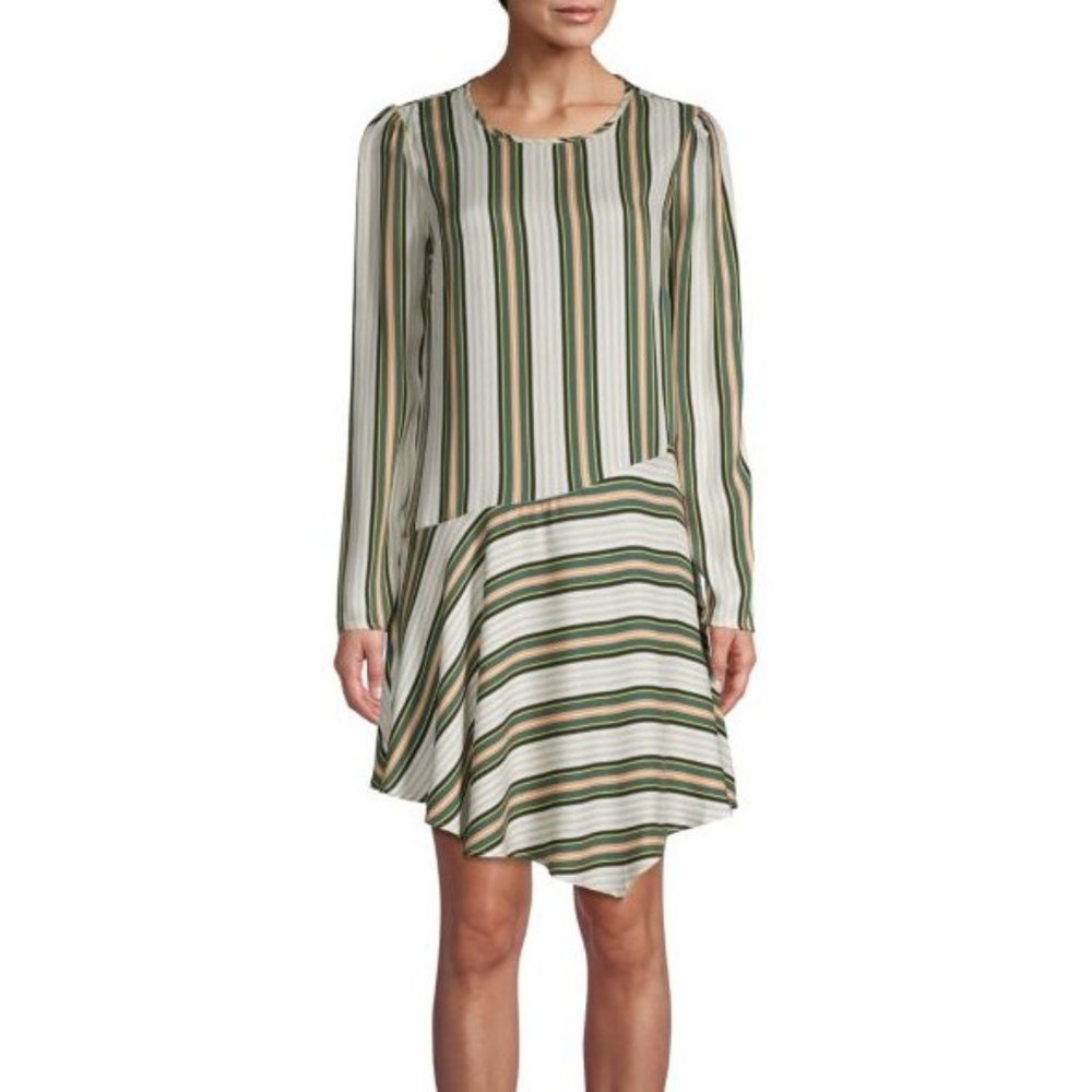 New 98$ BCBGeneration Women's XS Orange Green Stripe Asymmetrical‎ Mini Dress